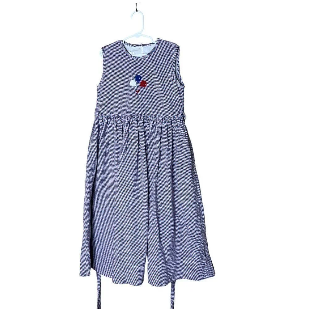 Vintage Strasburg Girls Blue and Red Plaid Balloon Print‎ Long Dress Size 8